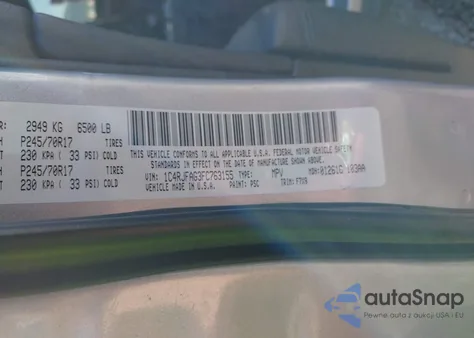 2015 Jeep Grand Cherokee Laredo из США, поврежденный, VIN 1C4RJFAG3FC763155